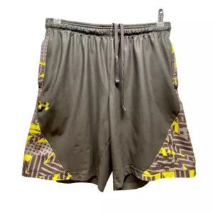 Under Armour Athletic Shorts Men's Medium Gray Neon Yellow Design UA Logo Sports